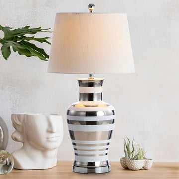 Zilar Striped 28.75" Ceramic/Iron Classic Modern LED Table Lamp - JONATHAN Y